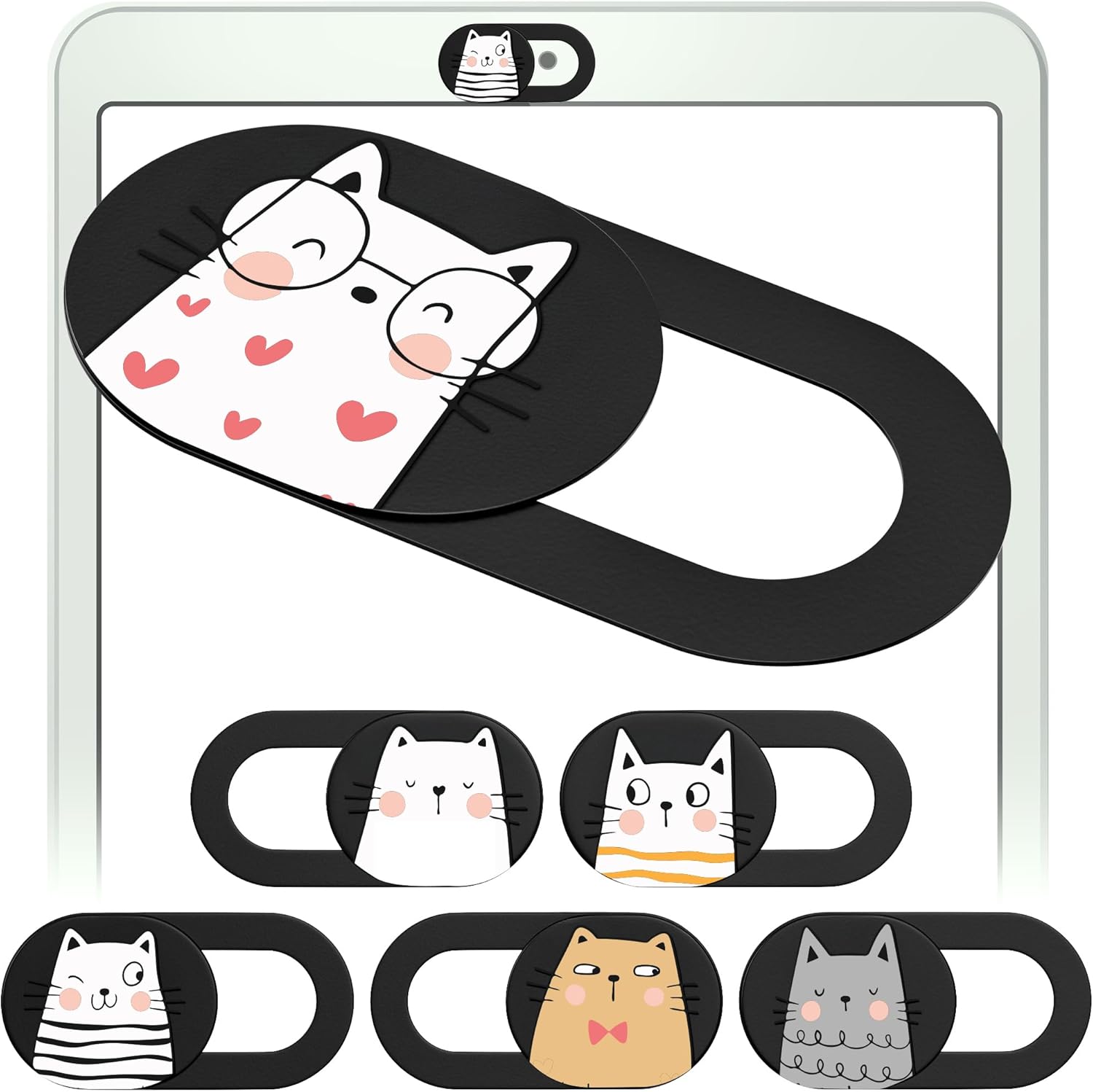 MESMOS Laptop Camera Cover Slide pack front view showing six cute cat designs