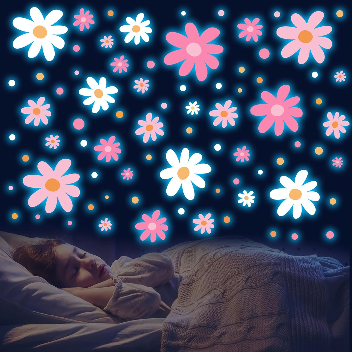 Hsdsh glow in the dark big daisy wall decals front view
