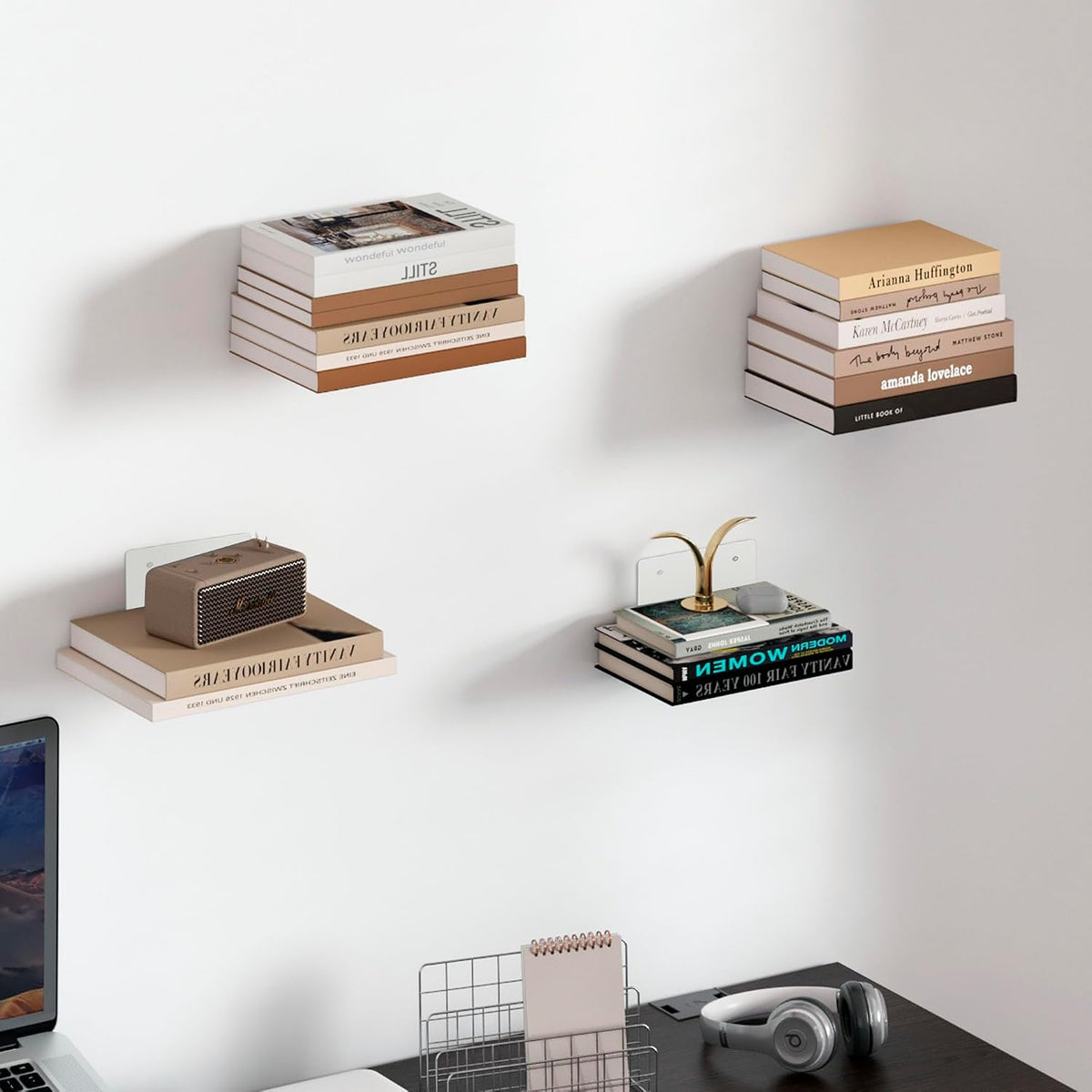 Storage Maniac wall mounted book organizer angled perspective