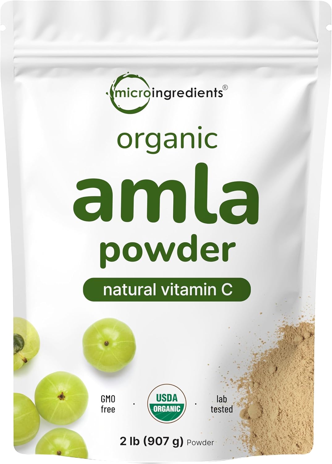 Micro Ingredients organic amla powder front view packaging and label
