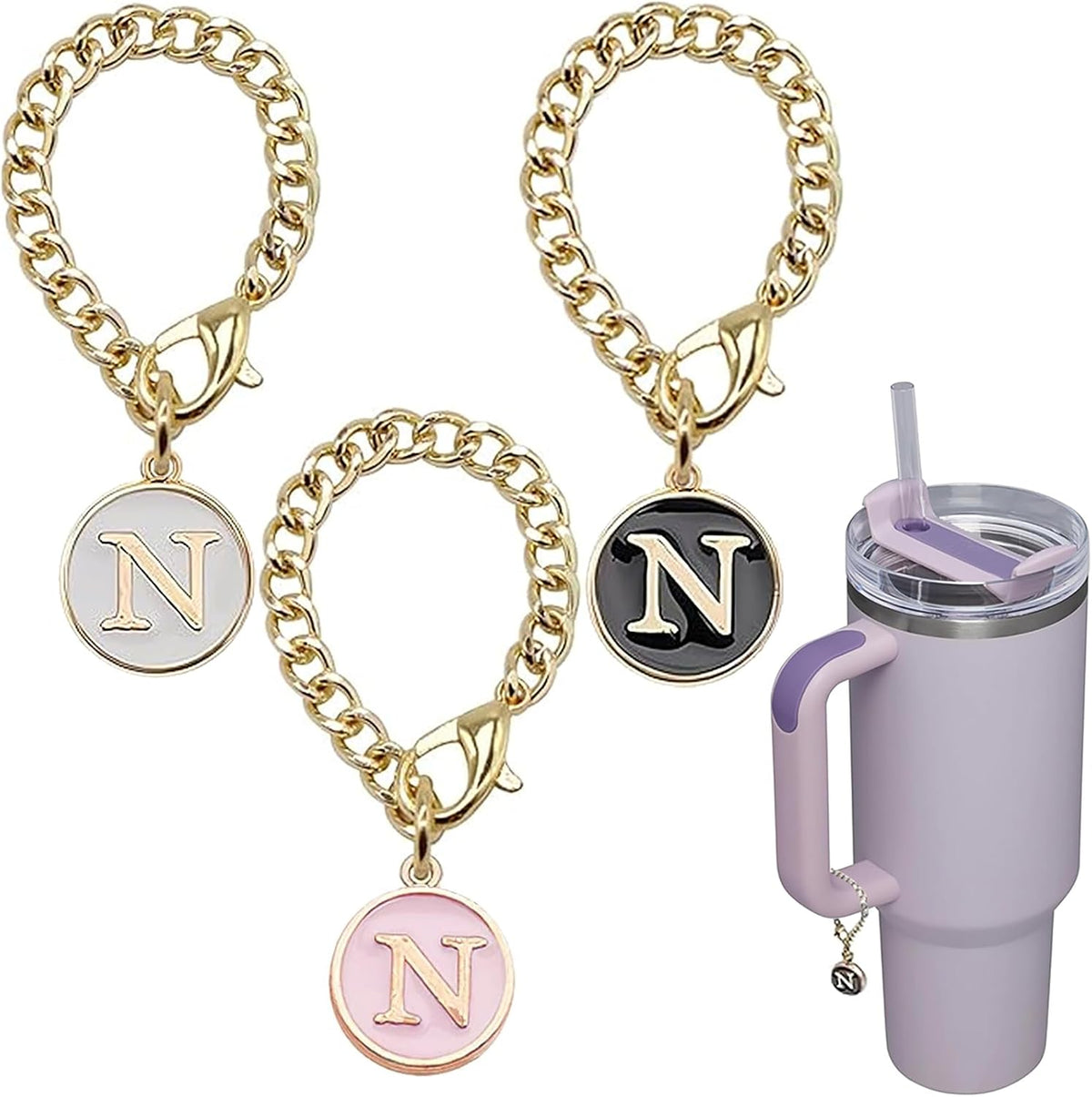 Letter Charm Accessories for Stanley Cup, 3Pcs Initial Chain Water Bottle Handle Name Id Charm for Tumbler Cups-M - Image 9