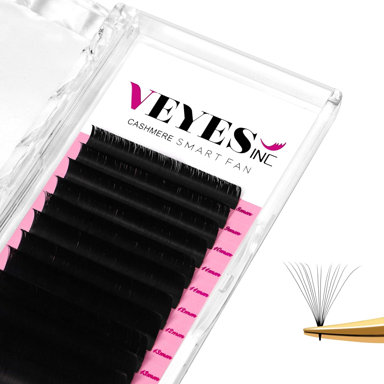 VEYES INC Cashmere Smart Fan Lash Extensions 0.03 0.05 0.07 C/CC/D Curl 8-20mm Mixed & Single Length, Super Matte Black Volume Lashes, Professional Supplies for Lash Techs (0.05 C 18mm) - Image 1