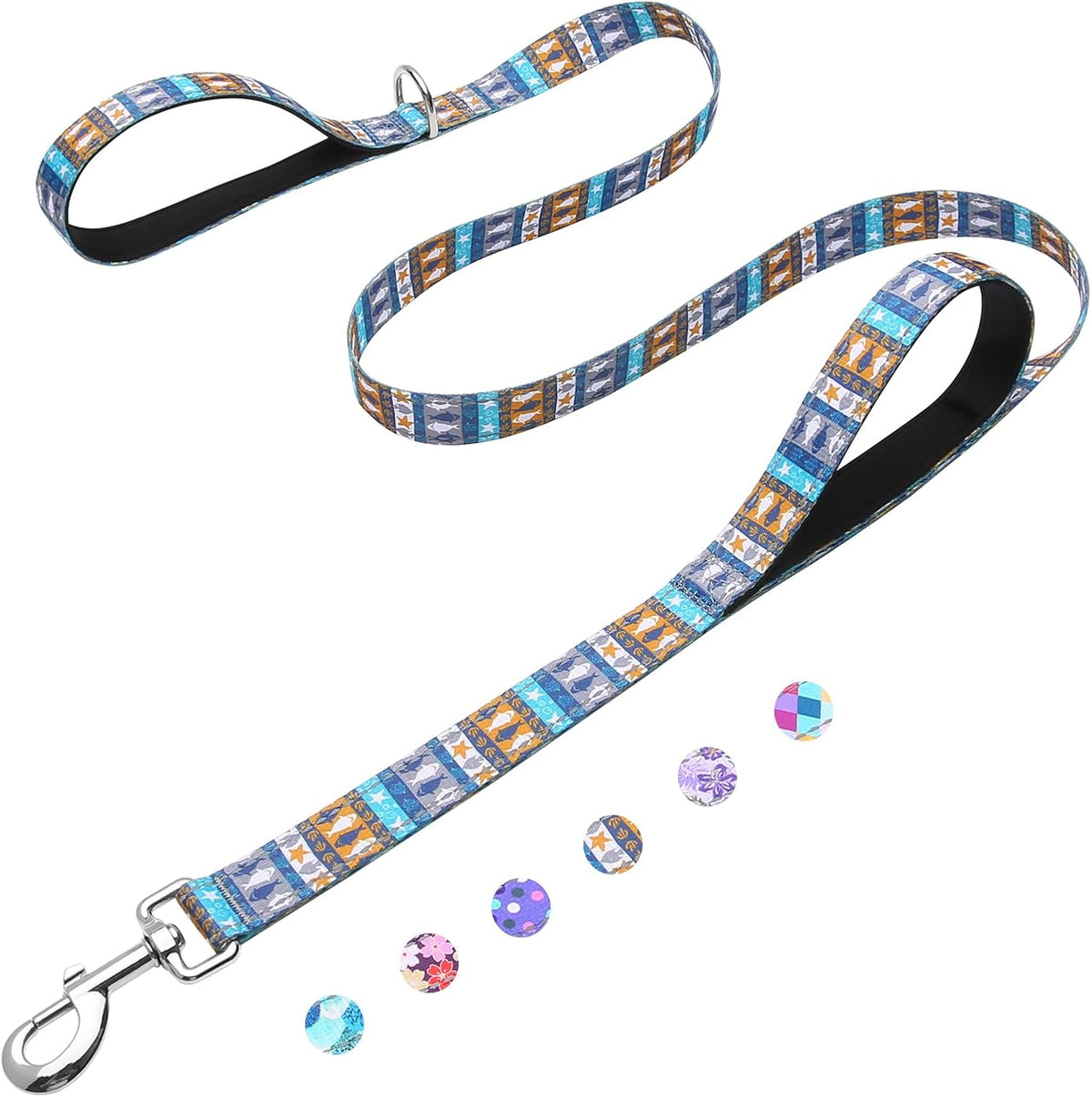 Reflective 6ft Dog Leash with Two Padded Handles, Heavy Duty Strong Nylon Pet Leash with Soft Neoprene Handle for Small Medium Large Dogs, Colorful Geometric - Image 10