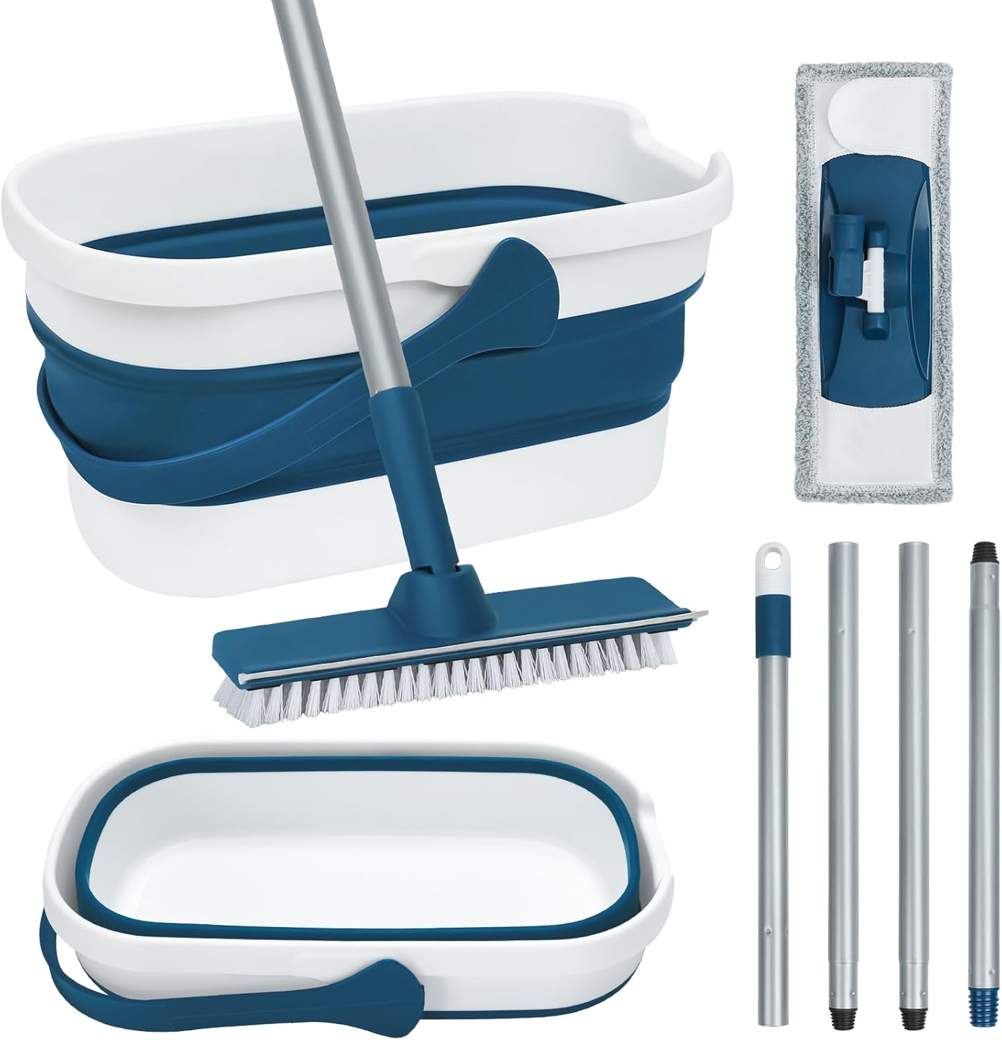 TrueYee Collapsible Mop and Bucket Set front view showing the blue foldable bucket.