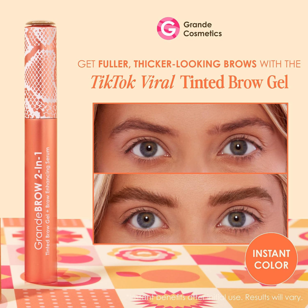 Grande Cosmetics GrandeBROW 2-in-1 Tinted Brow Gel tube with snakeskin pattern