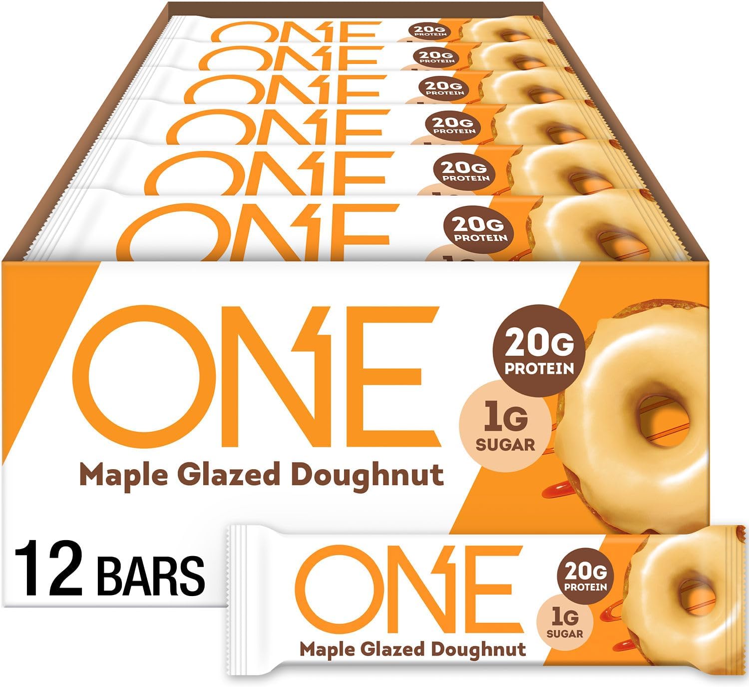 ONE Protein Bars, Maple Glazed Doughnut, Gluten Free with 20g Protein and 1g Sugar, Pantry Staples, 2.12 oz (12 Count) - Image 1