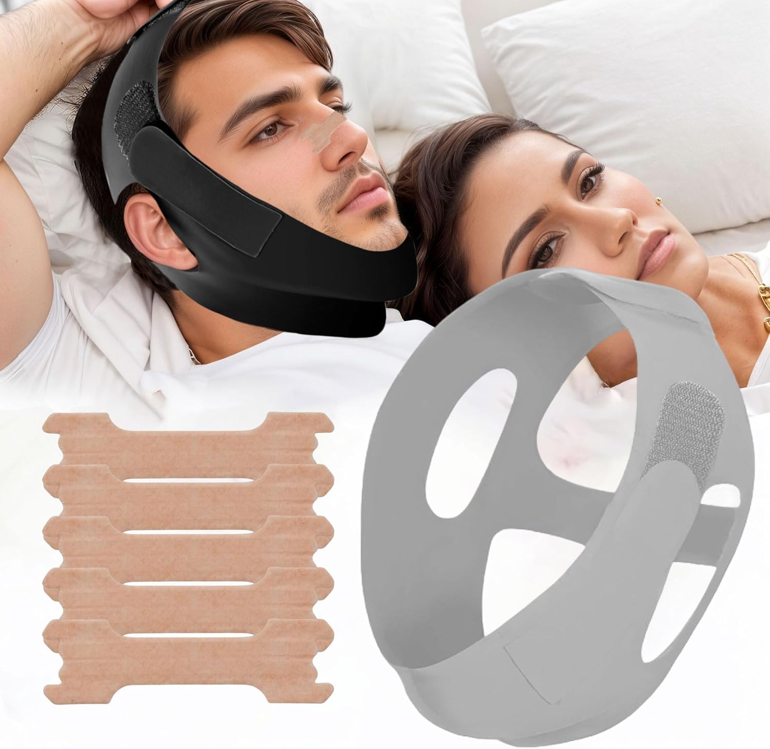 Anti Snoring Chin Strap for Men&Women– Anti Snoring Devices and Snore Stopper, Chin Strap for Sleeping Cpap,Jaw Strap for Sleeping Adjustable, Breathable Snoring Solution for CPAP Users(Grey) - Image 1