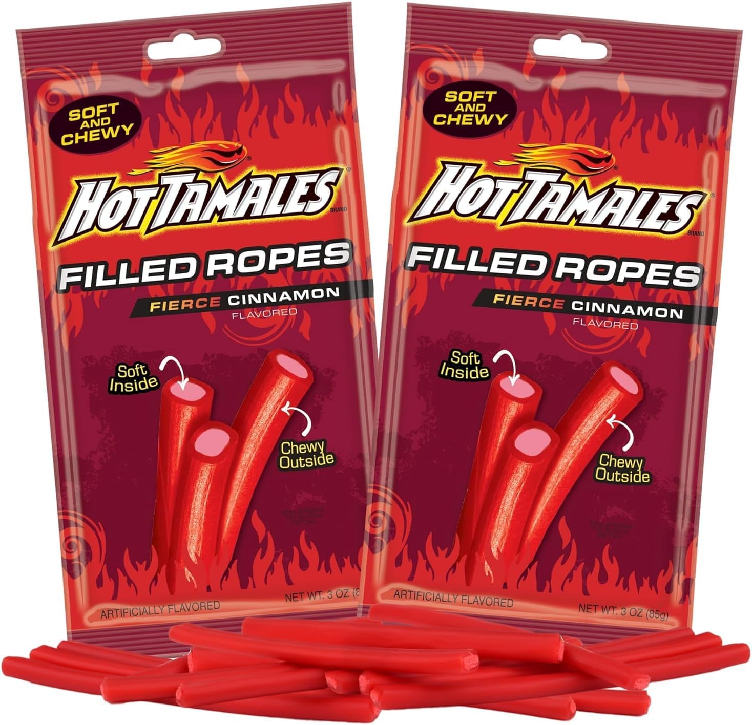 Rainbowland Candy Hot Tamales Cinnamon Ropes front view of packaging