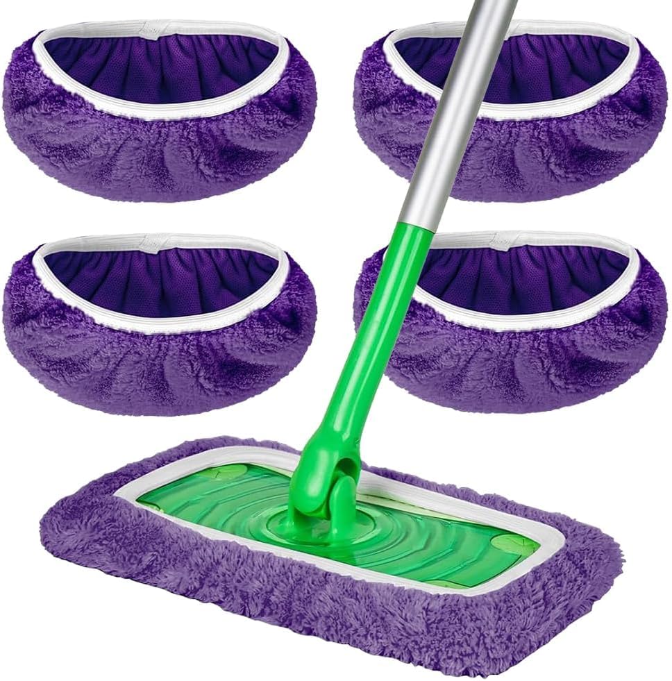 HOMEXCEL microfiber mop pads front view showing purple textured cleaning material.