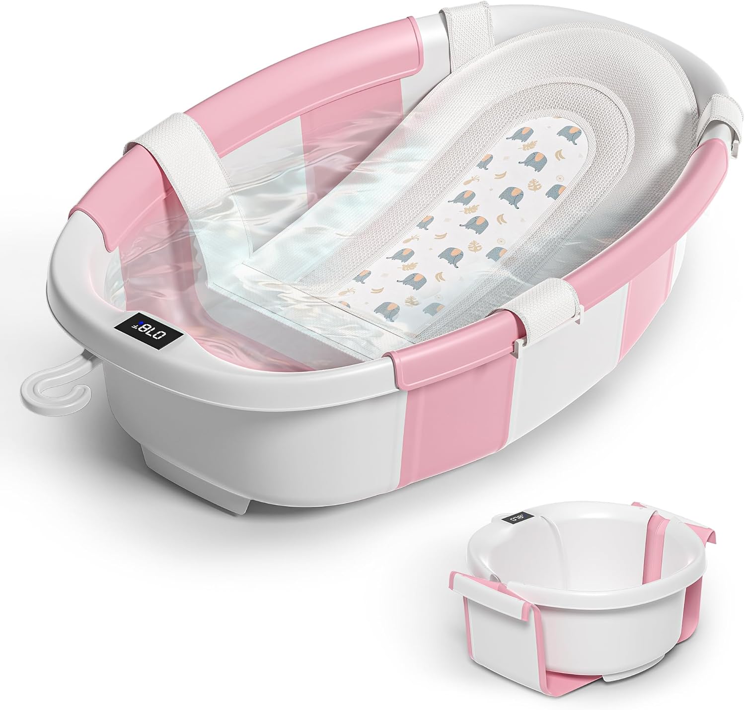 Himold collapsible baby bathtub pink front view