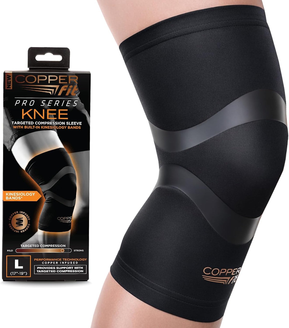 Copper Fit knee compression sleeve front view