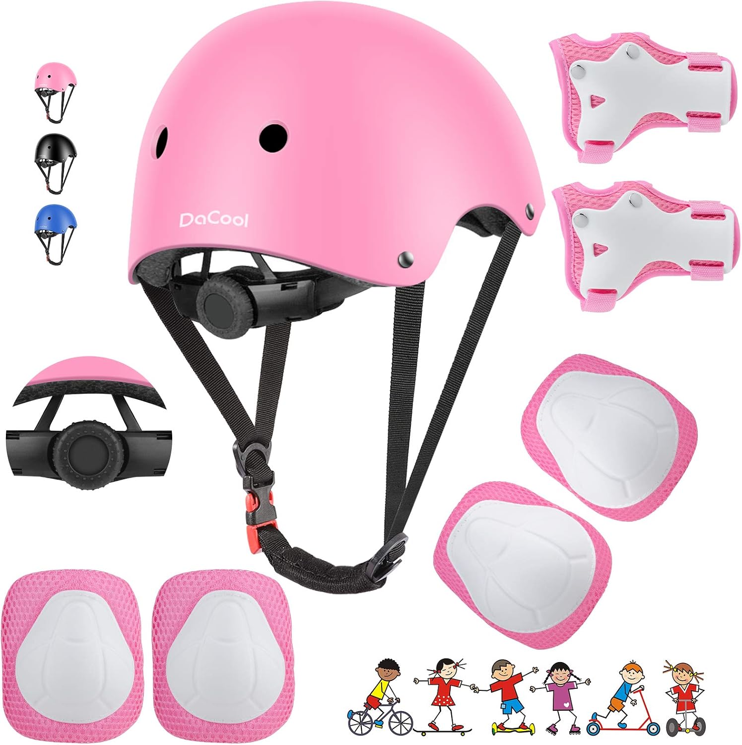 DaCool Kids Bike Helmet Set Skateboard Knee Pads - Kids Helmet Elbow Pads Wrist Guards Adjustable for 3~10yrs Girl Boy Kids Protective Gear Set for Sport Cycling Bike Roller Skating Scooter - Image 1