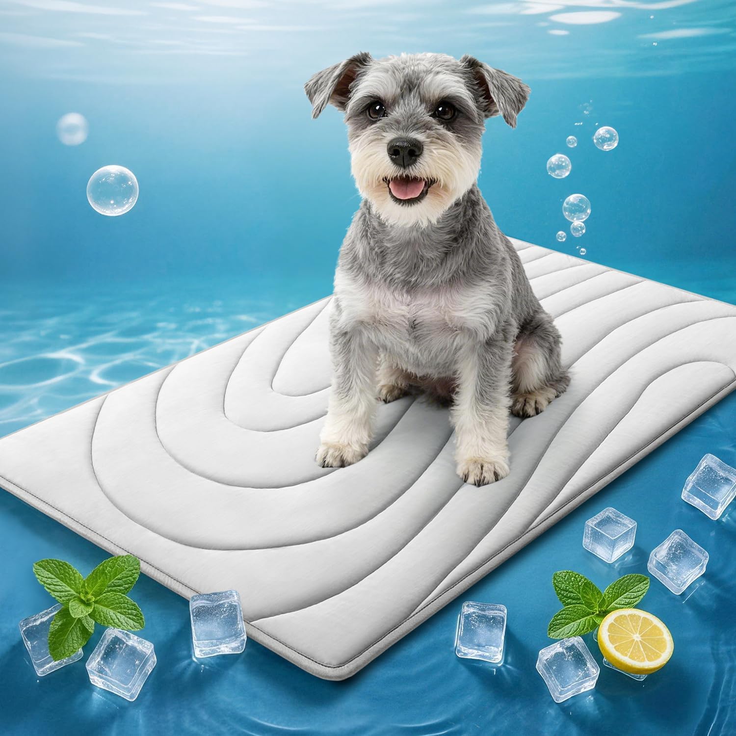 Babygreat self cooling dog mat front view showing grey quilted texture