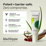 Side view of Mad Hippie age defying cream highlighting its cruelty free and vegan labels