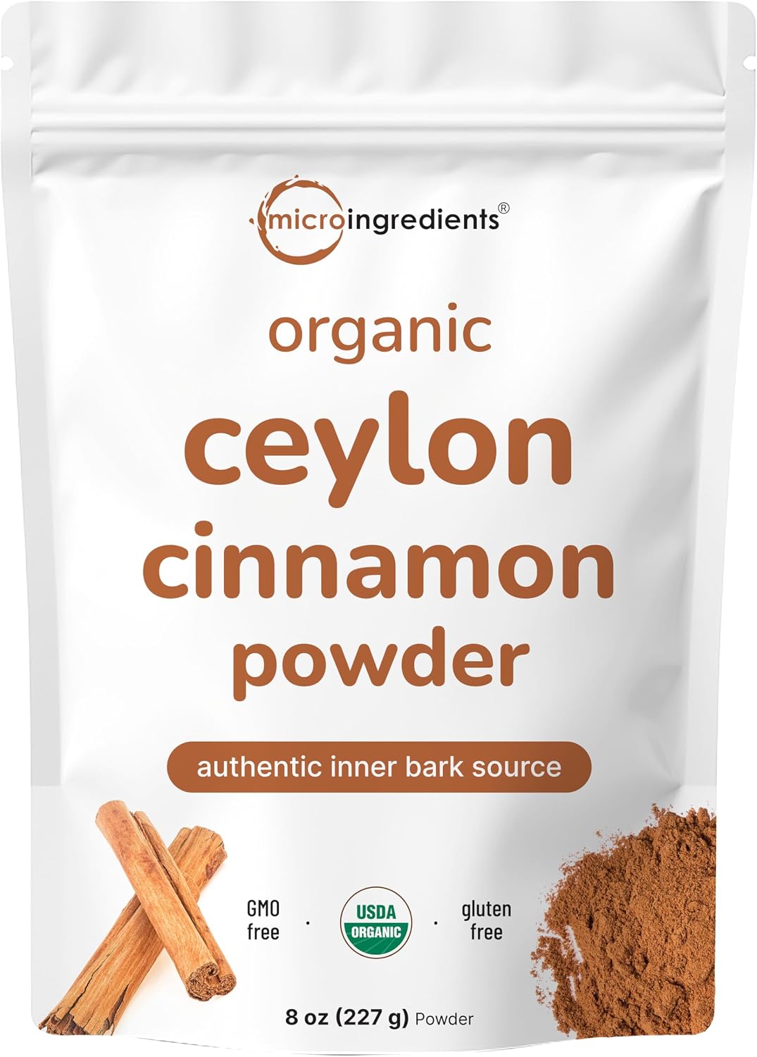 Micro Ingredients organic Ceylon cinnamon powder front view packaging