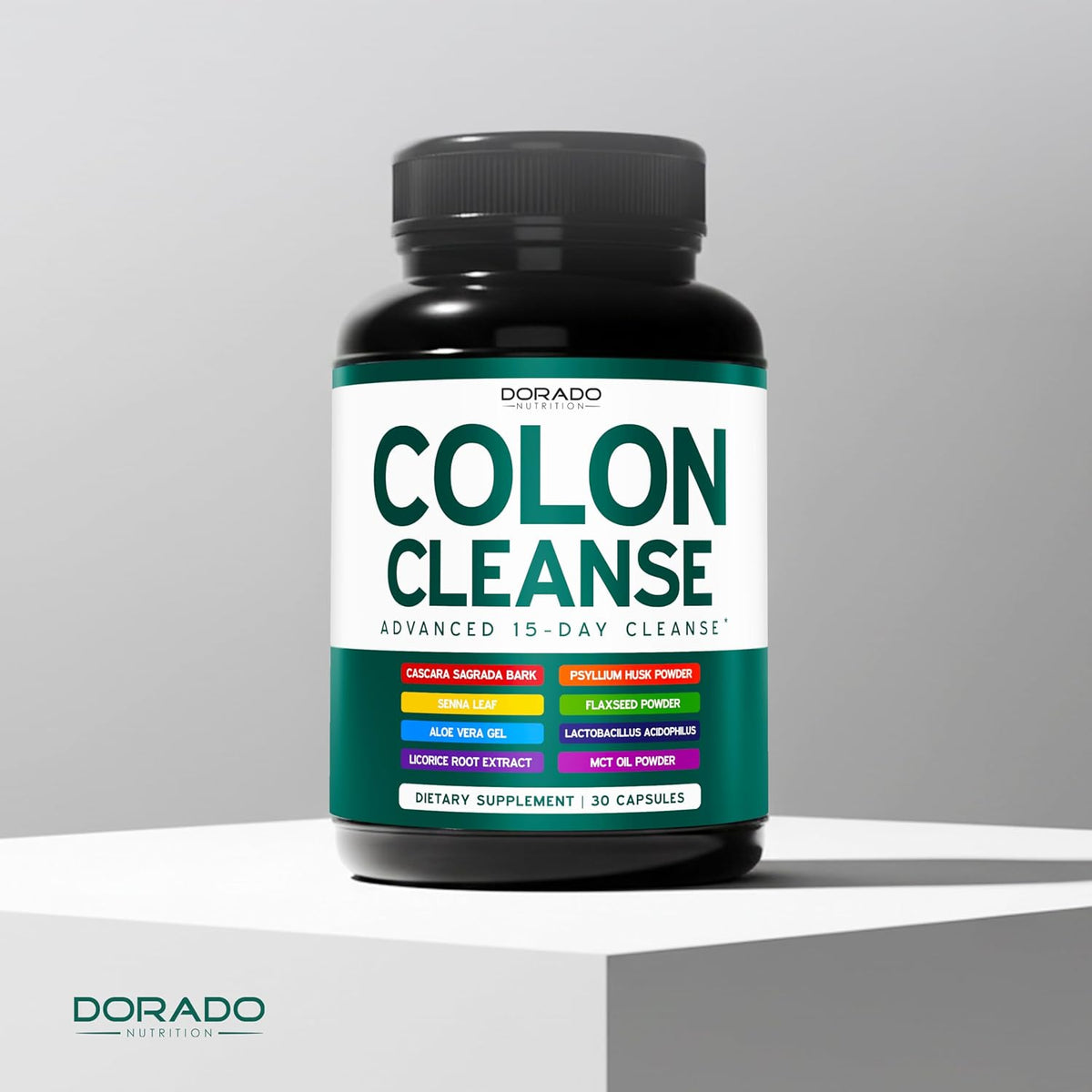 Side view of Dorado Nutrition 15 day cleanse bottle