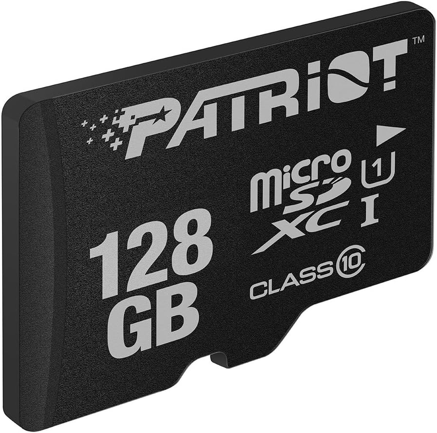 Patriot Memory LX Series 128GB micro SD card inserted in smartphone