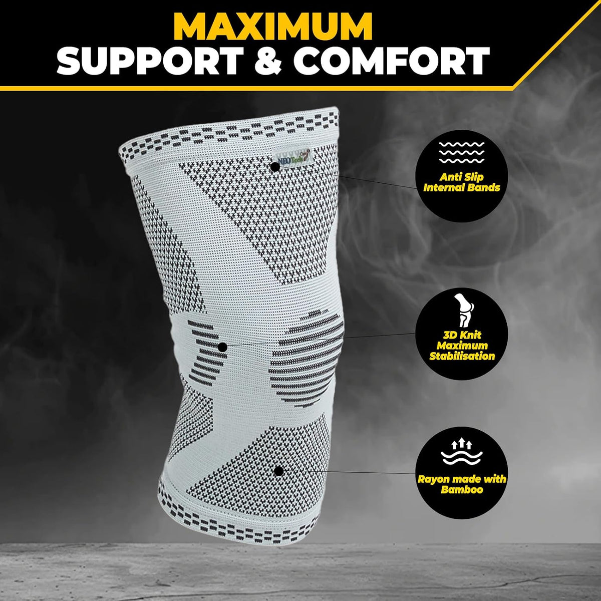 NEOtech Care compression knee brace displayed on a model during light physical activity