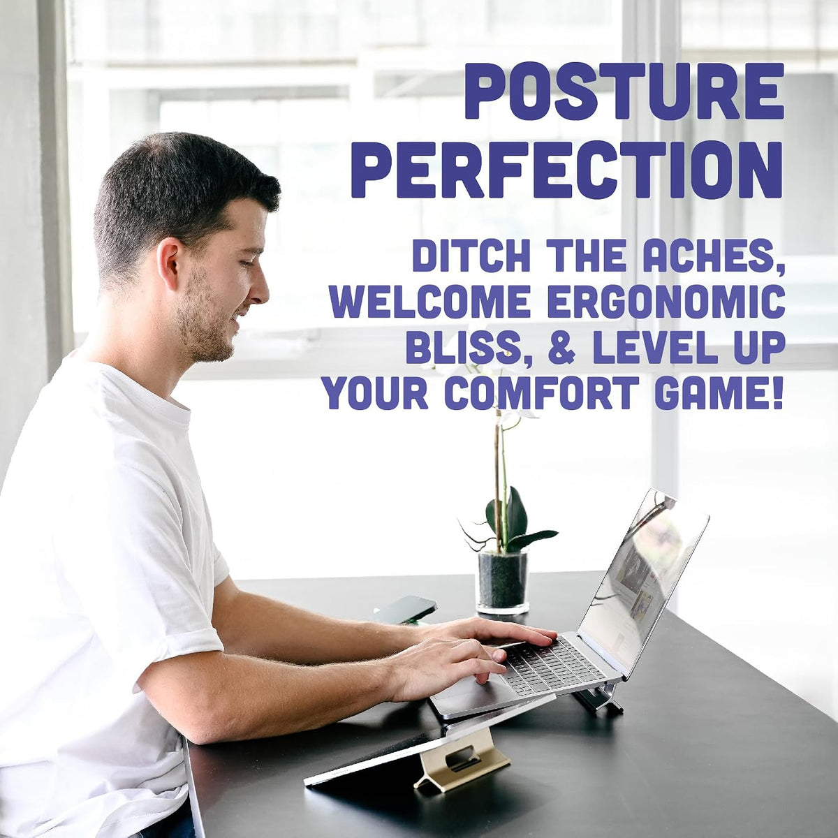 Steepy slip-proof laptop holder with rubber grip edges