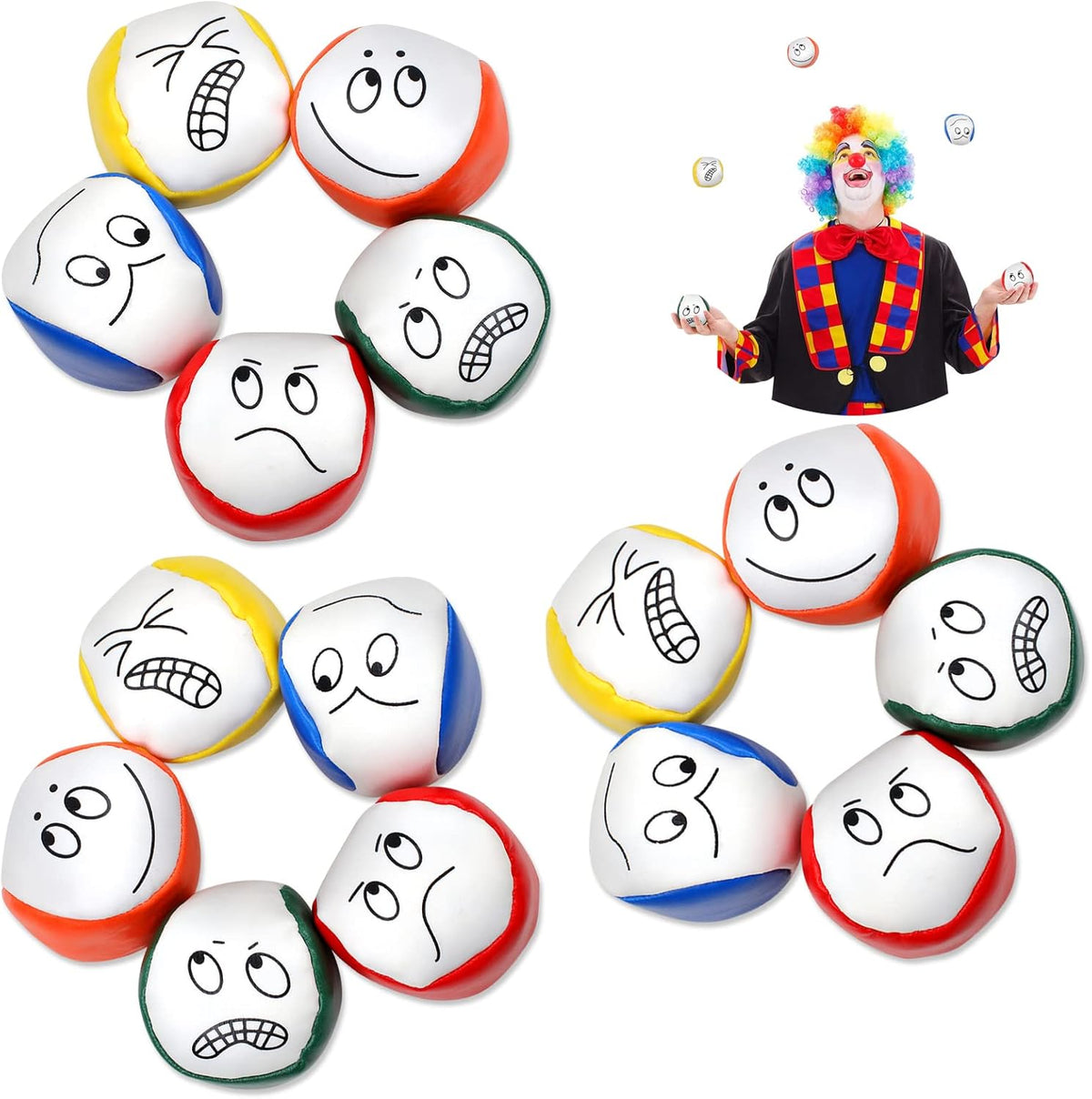 Tkocisa 16 pack juggling balls for beginners front view showing five vibrant colors