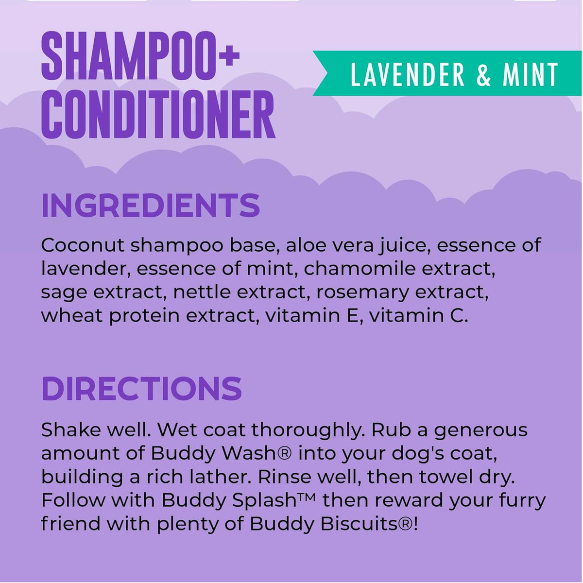 Cloud Star pet grooming shampoo bottle showing lavender and mint ingredients