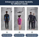 PDPBath adjustable shower arm showing lock joints and swivel mechanism