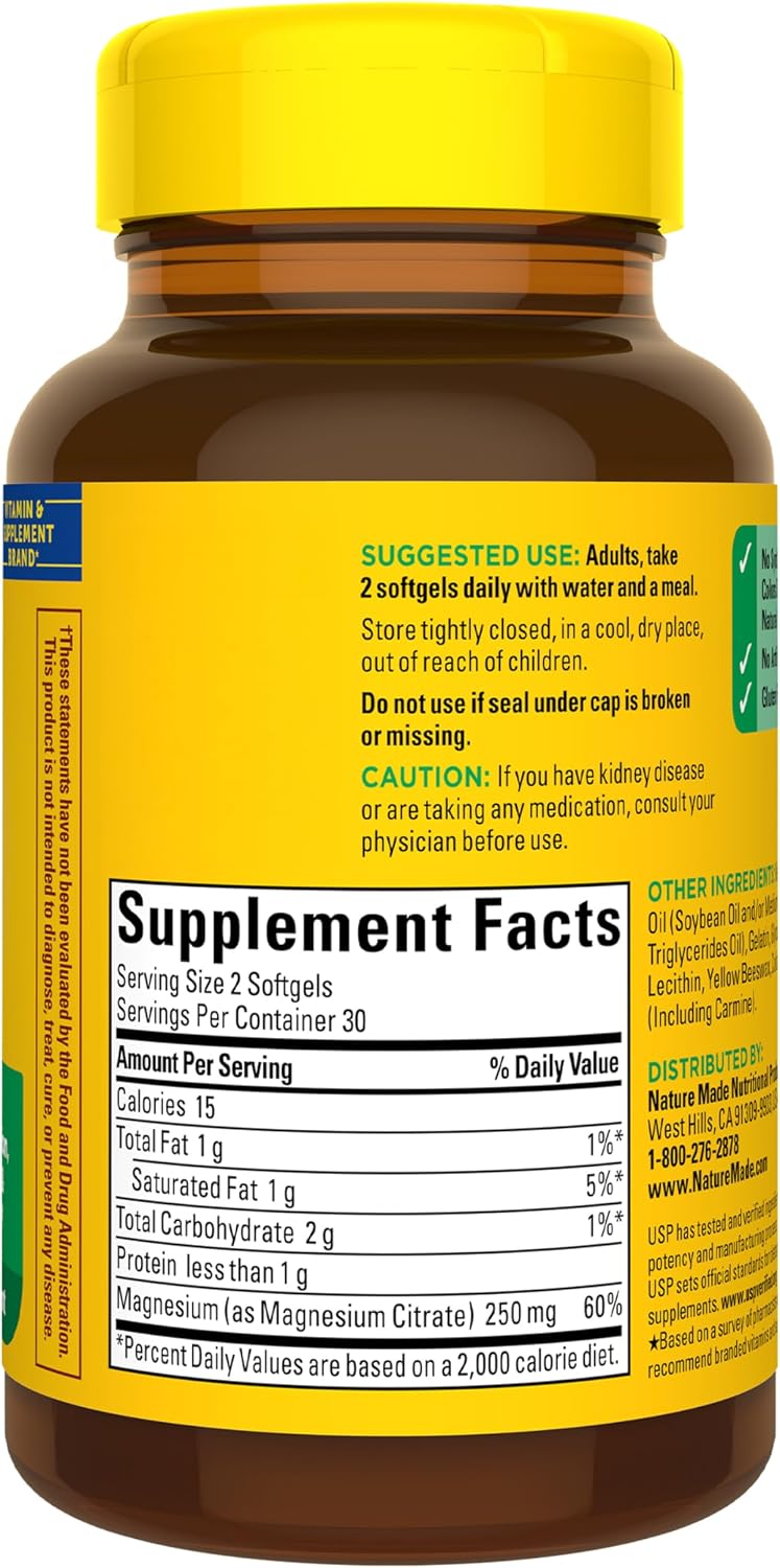 Nature Made magnesium 250 mg product box and bottle layout