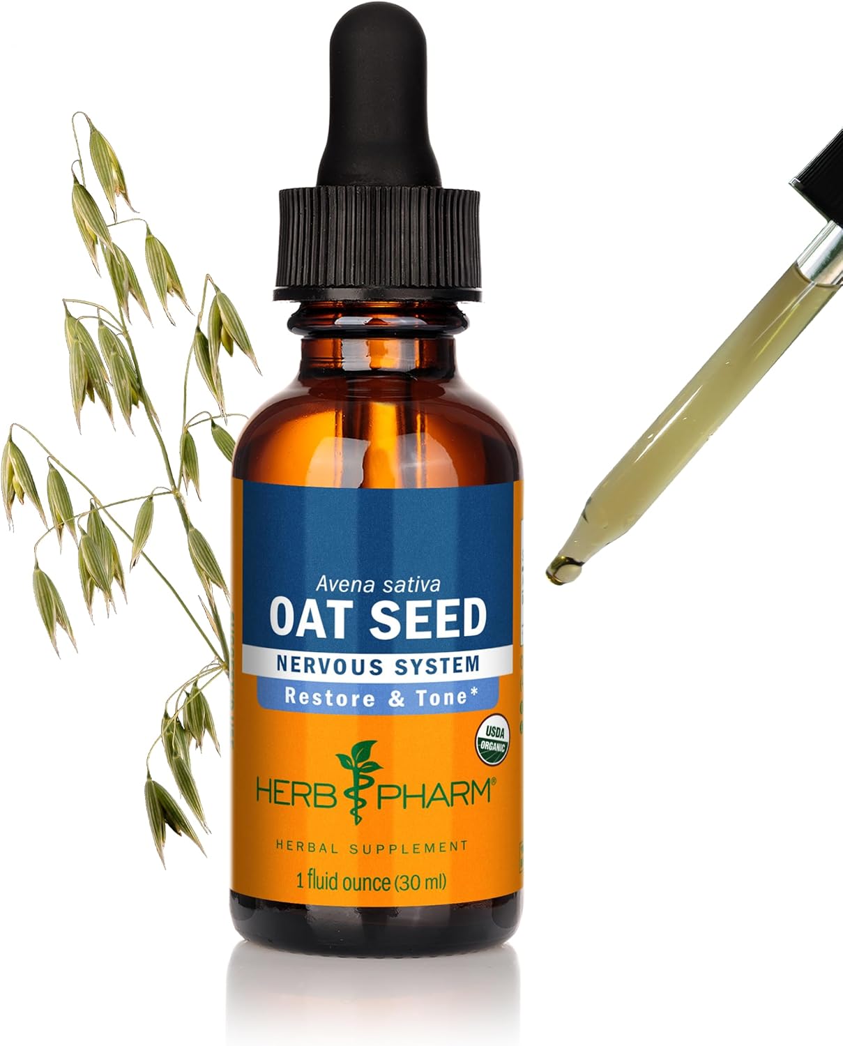 Herb Pharm Certified Organic Oat Seed Liquid Extract for Nervous System Support, Organic Cane Alcohol, 1 Fl Oz - Image 1