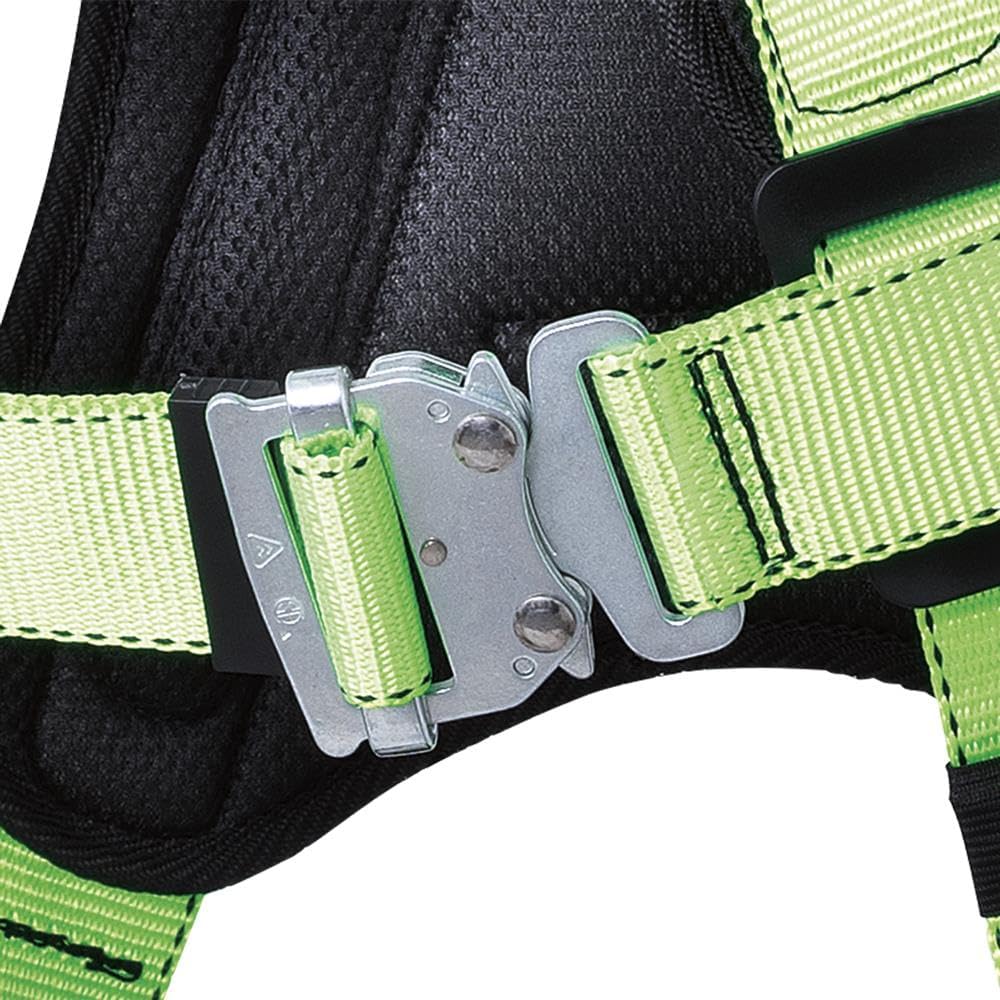 PeakWorks safety harness padded lumbar support close up