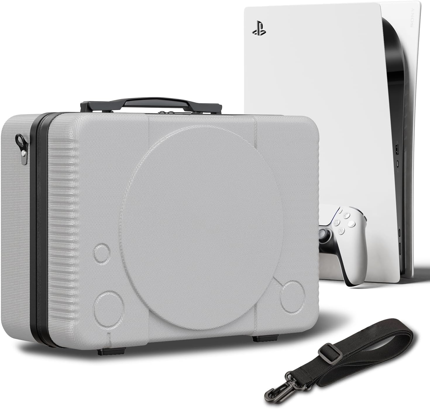 ALIENERGY PS5 Carrying Case front view showing retro classic console exterior design