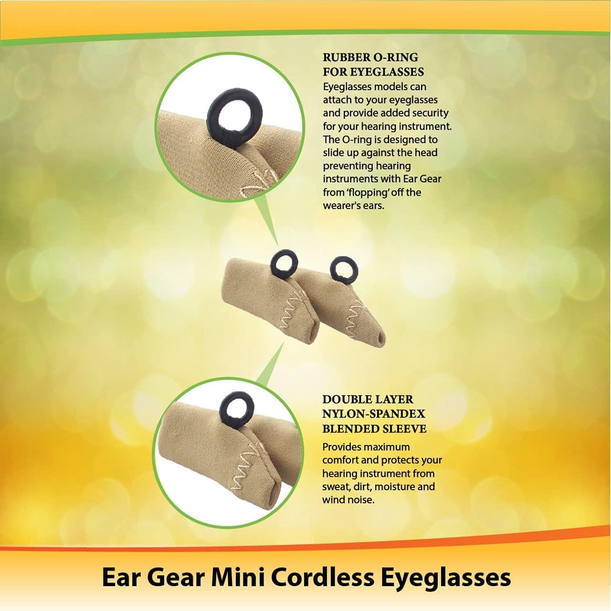 Ear Gear protective sleeve mounted on eyeglasses temple arm