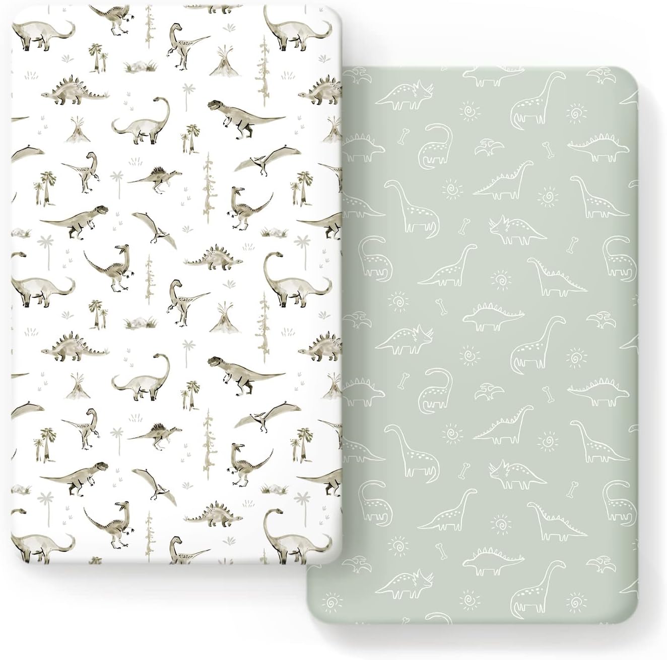 Grssder dinosaur print jersey knit fitted crib sheets set