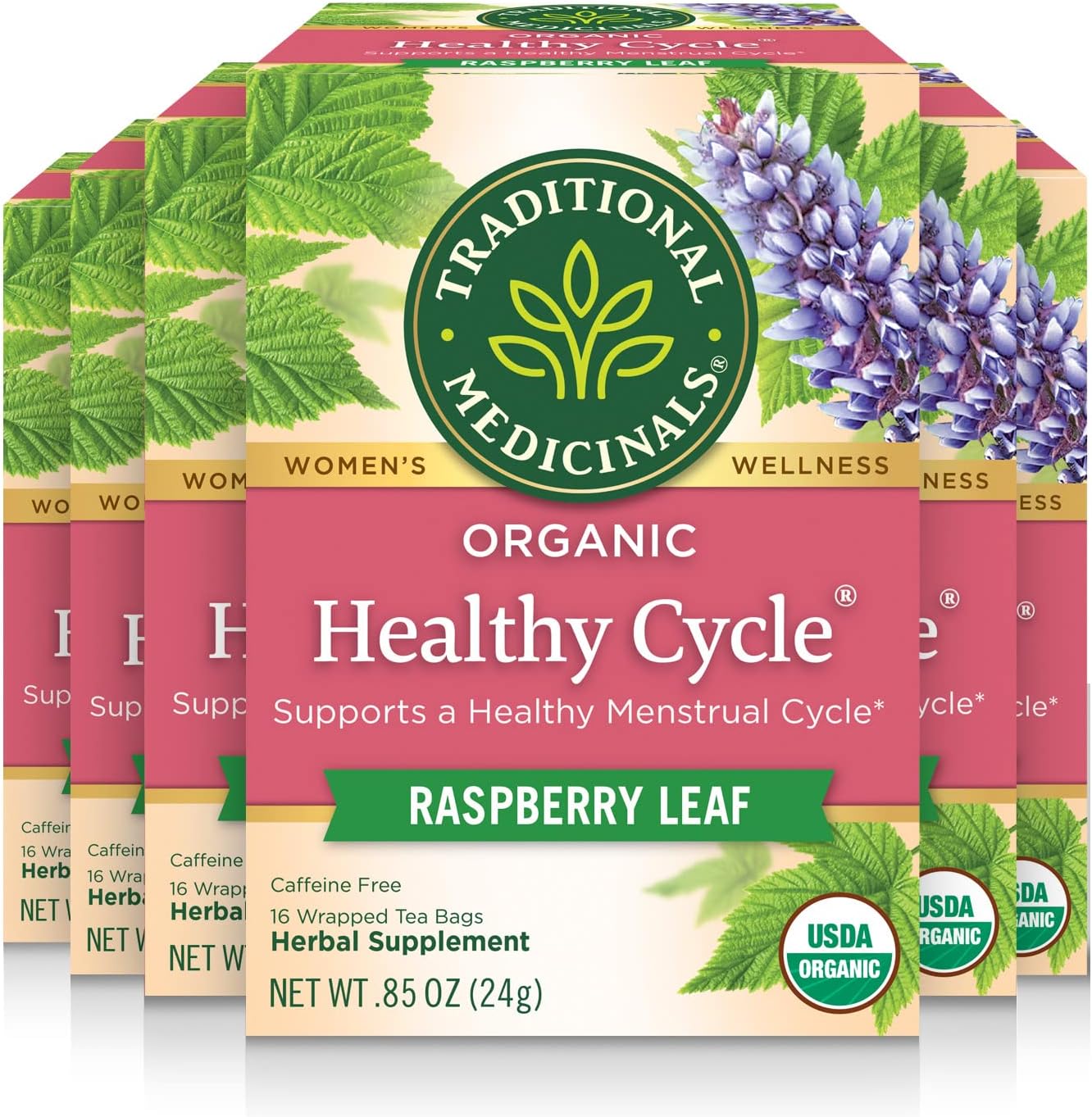 Traditional Medicinals Tea, Organic Healthy Cycle, Supports Healthy Menstrual Cycles, Kosher, Non-GMO, Caffeine-Free, Compostable, 96 Tea Bags (6 Pack) - Image 1
