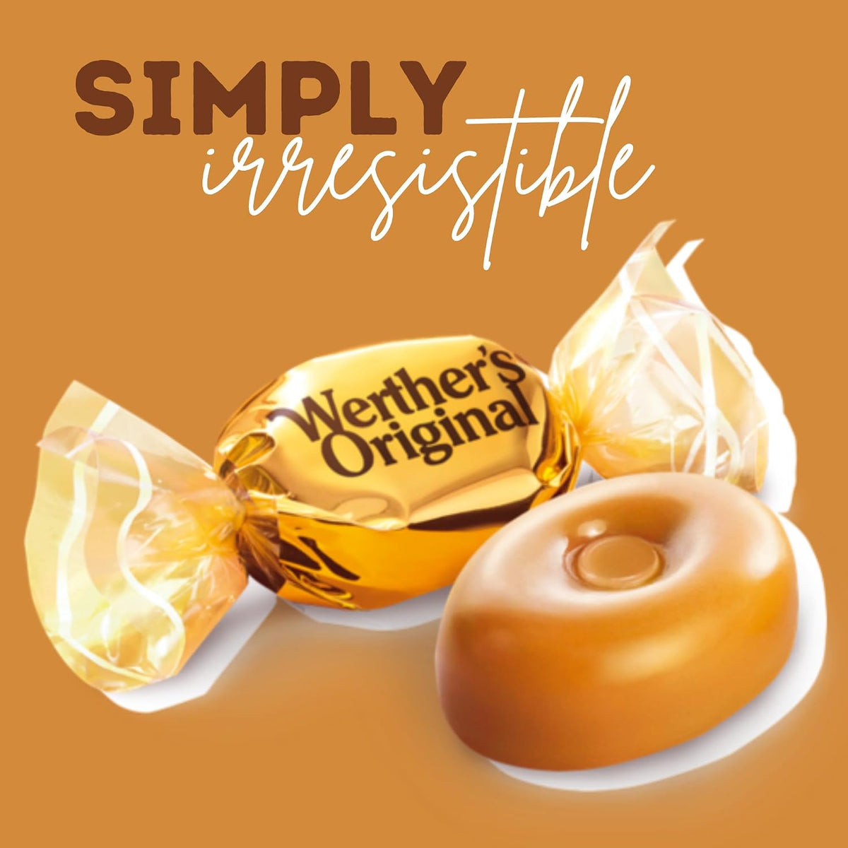 Sweetzo Werther's Original Caramel Hard Candies filling an office reception glass jar.