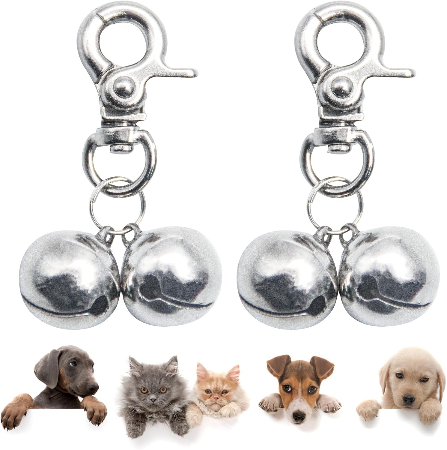 SCENEREAL bells for dog collars front view pack of two silver charms