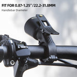 Side angle view of the bicycle warning horn attached to a handlebar.