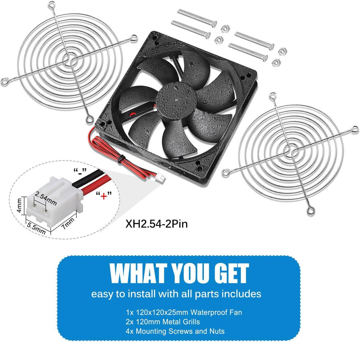 GDSTIME waterproof fan package contents with hardware