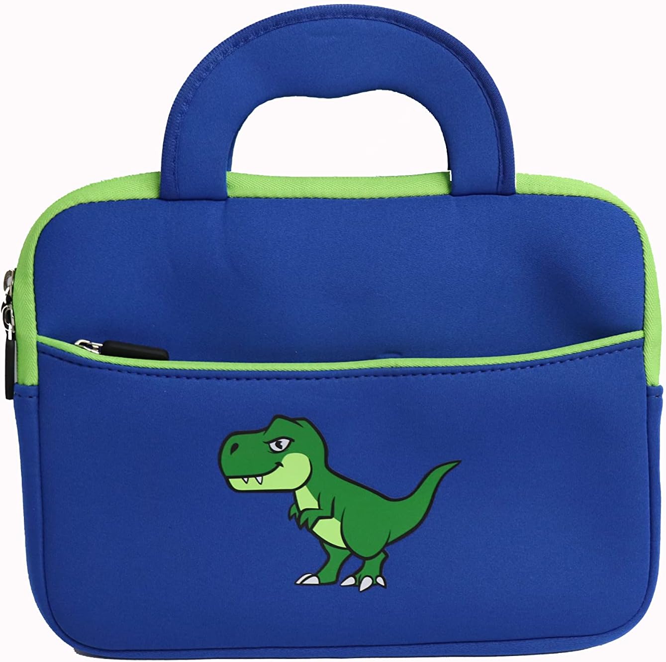 Cruise Junkie Kids Tablet Carrying Case front view showing vibrant Blue Dino dinosaur graphic print.