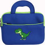 Cruise Junkie Kids Tablet Carrying Case front view showing vibrant Blue Dino dinosaur graphic print.