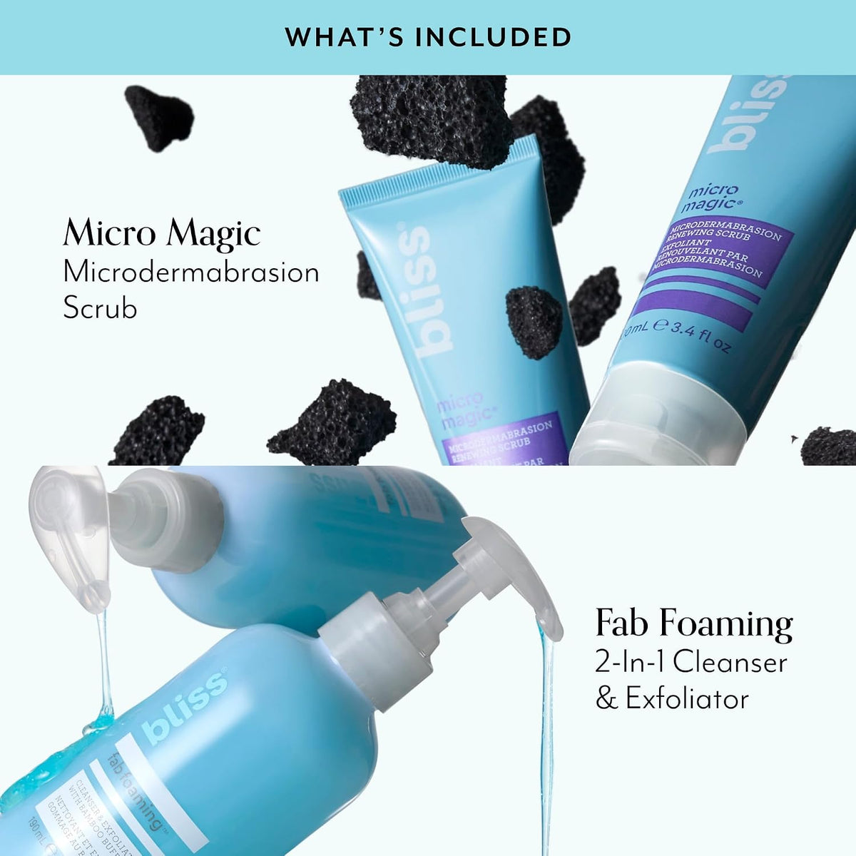 Bliss Fab Foaming 2 in 1 gel facial cleanser and makeup remover bottle.