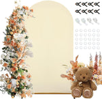 Dexpinzo beige spandex arch backdrop cover front view for wedding decorations
