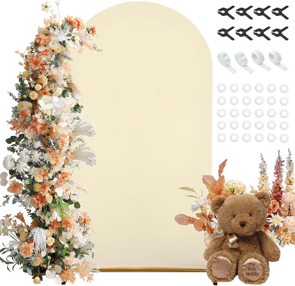 Dexpinzo beige spandex arch backdrop cover front view for wedding decorations