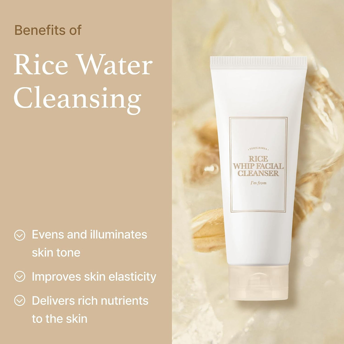 Close up of Rice Whip Facial Cleanser creamy texture