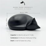 Comemori handcrafted resin cat statue memorial showing sixteen ounce capacity dimensions