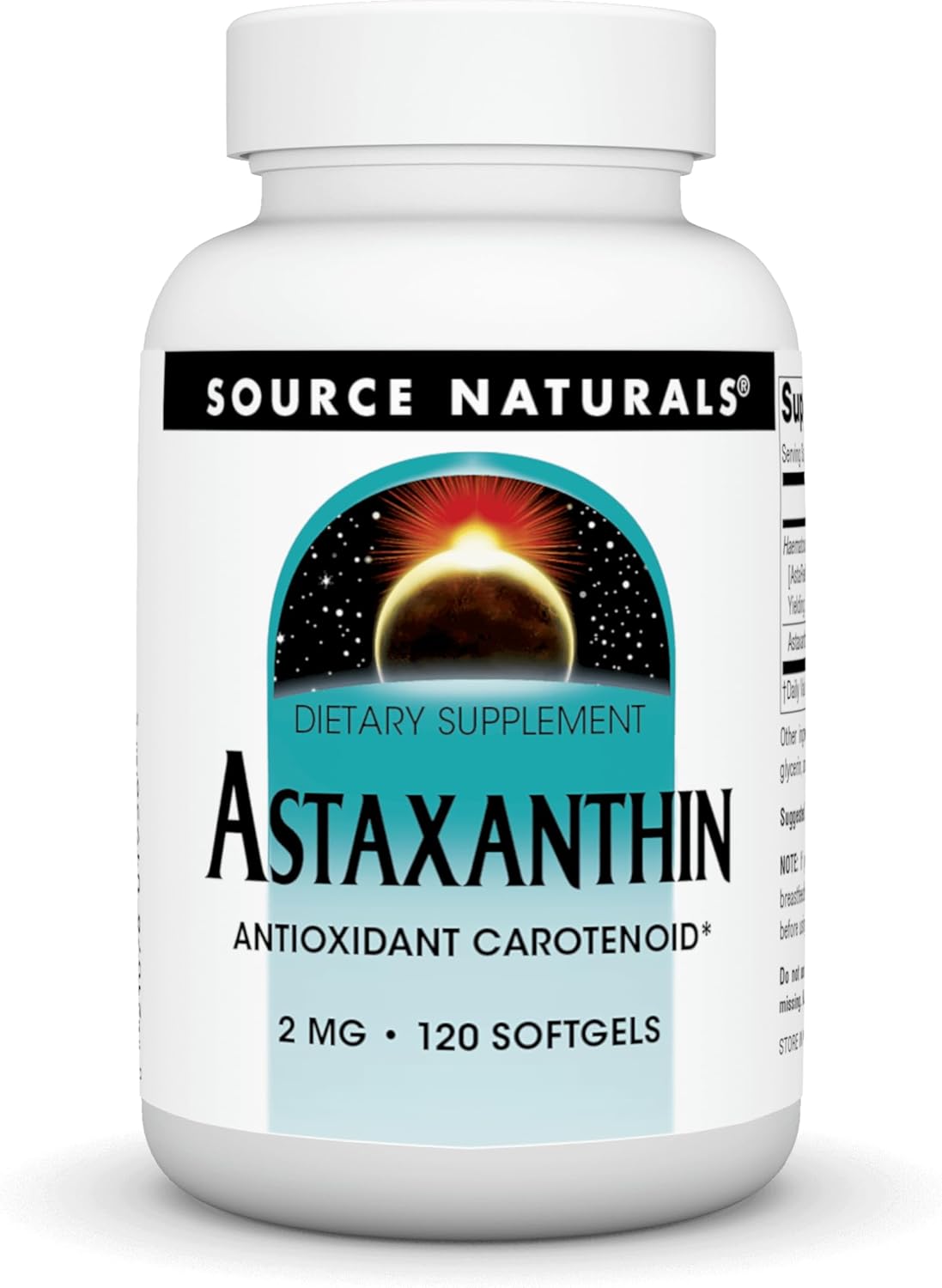 Source Naturals Astaxanthin 2mg 120 softgels front view antioxidant supplement