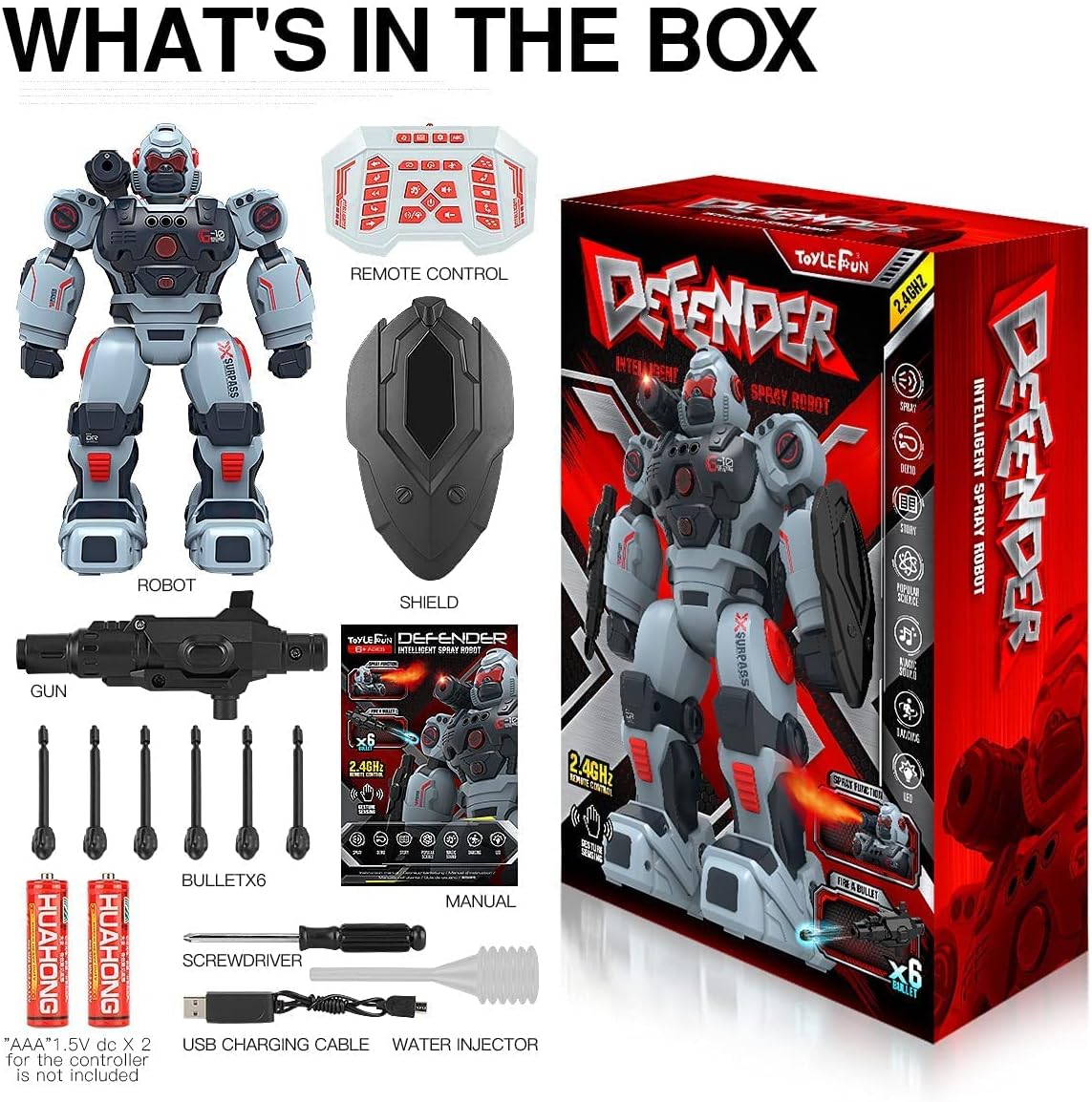 Toylefun smart robot side profile in gray and white
