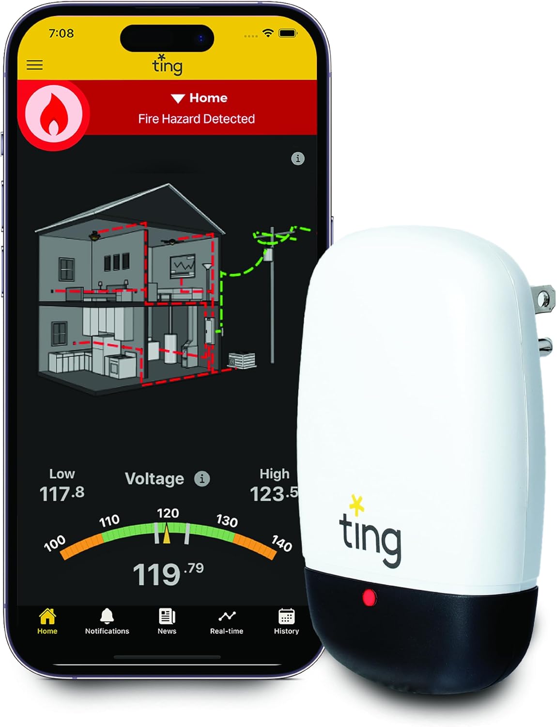 Ting Fire electrical fire prevention sensor front view