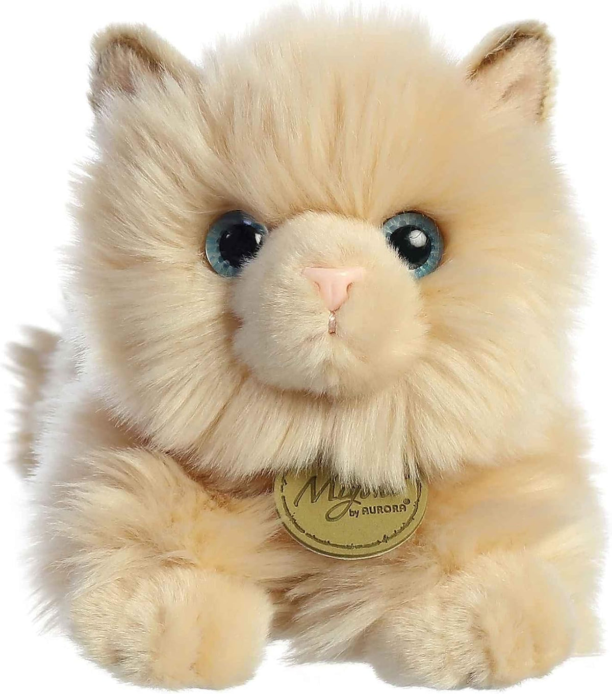 Aurora Miyoni Persian cat plush toy side profile showing soft tan coat