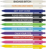 Cityhermit funny adult ballpoint pen set front view showing assorted colorful barrels.