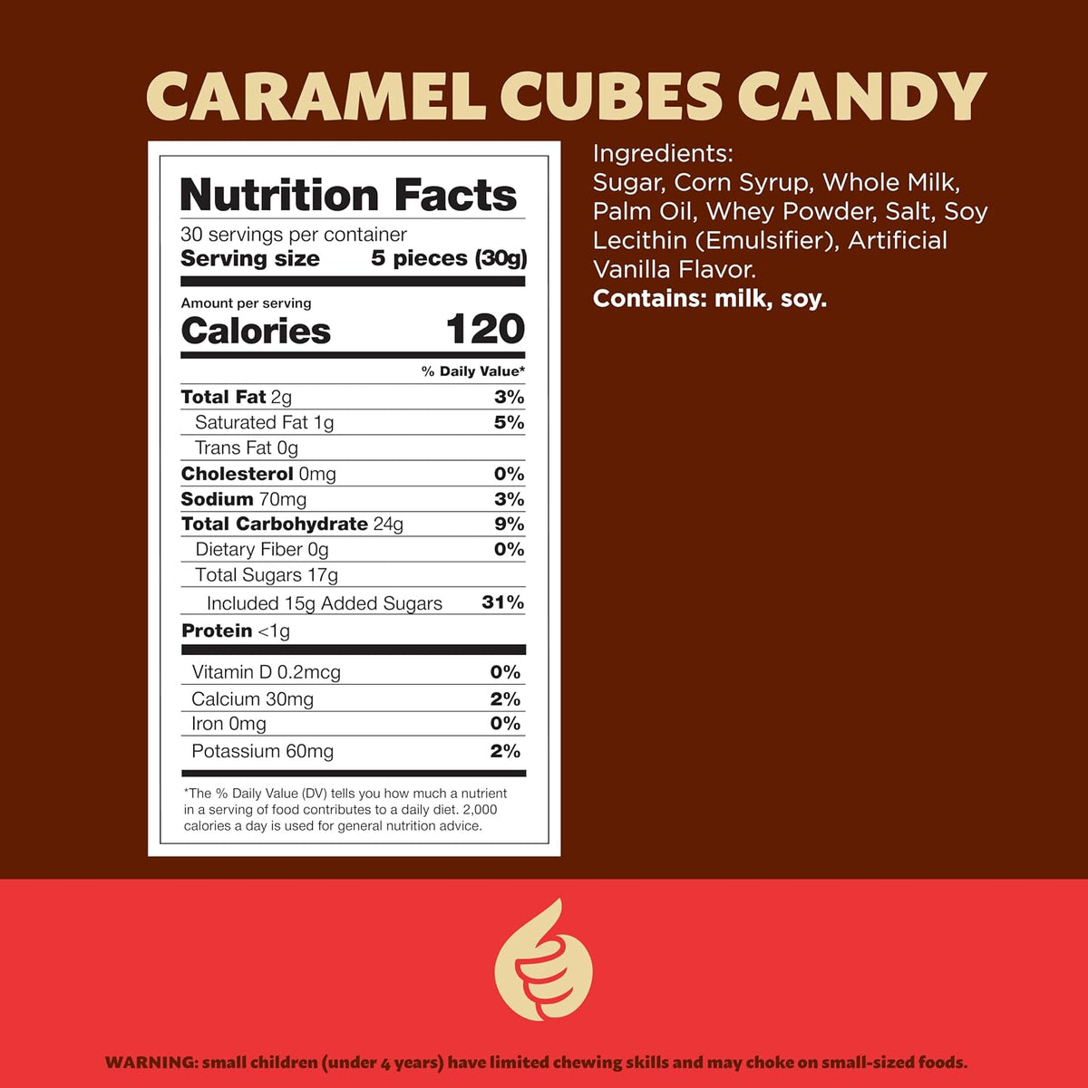 Close up of individually wrapped vanilla caramel cubes displaying the premium chewy candy texture.